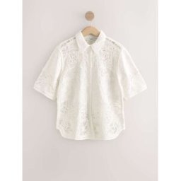Next Chemise à manches courtes au crochet crème M Regular (FR 42-44)