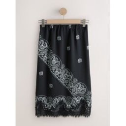 Next Jupes mi-longues Satin avec bordure en dentelle Noir FR 44 Regular (EU 42 R)