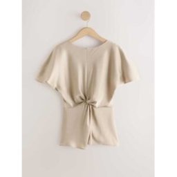 Next Haut à manches courtes en satin texturé et devant torsadé doré FR 50 (EU 48)