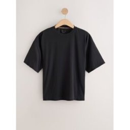 Next T-shirt à manches courtes et col rond, coupe carrée active Noir L (FR 46-48)