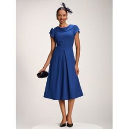 Jolie Moi Jolie Moi Roll Neck Petal Sleeve Midi Dress bleu FR 50 (EU 48)