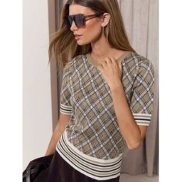 Lipsy Lipsy Check Hotfix Detail Knitted T-Shirt Brun FR 44 (EU 42)