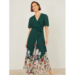 Yumi Yumi Mesh Wrap Midi Dress With Floral Hem Border vert FR 42 (EU 40)