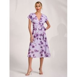 Jolie Moi Jolie Moi Kimono Sleeve Print Scuba Midi Dress Rose FR 46 (EU 44)