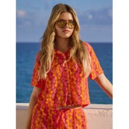 South Beach South Beach Floral Crochet Short Sleeve Beach Shirt orange FR 42 (EU 40)