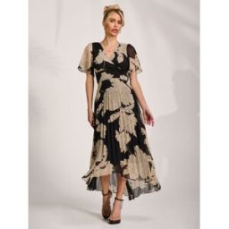 Jolie Moi Jolie Moi Pleated Chiffon Maxi Dress Noir FR 40 (EU 38)