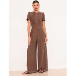 Lipsy Lipsy Viscose Contrast Stitch Underbust Belted Short Sleeve Jumpsuit Brun FR 36 (EU 34)