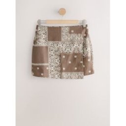 Next Jupe portefeuille courte en lin riche imprimé foulard Brun FR 40 (EU 38)