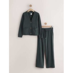 Next Ensemble de vêtements d'intérieur confortable avec cardigan gaufré Noir M Regular (FR 42-44)