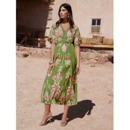 Love & Roses Love & Roses Beaded Kimono Sleeve Midi Dress vert FR 40 (EU 38)