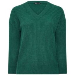 Yours Curve Yours Curve Essential V-Neck Jumper vert FR 44-46 (EU 42-44)