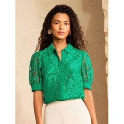Love & Roses Love & Roses Lace Button Down Short Sleeve Shirt vert FR 40 (EU 38)
