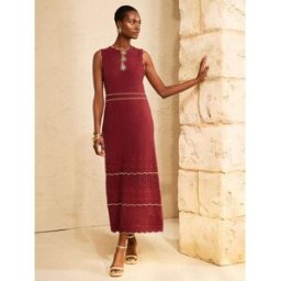 Love & Roses Love & Roses Cotton Rich Knitted Summer Midi Dress with Gold Sun Button Detail rouge FR 46 (EU 44)