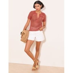 Lipsy Lipsy 3D Flower Crochet T-Shirt Rose FR 40 (EU 38)