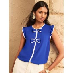 Love & Roses Love & Roses Bow Crew Neck Flutter Sleeve Blouse bleu FR 42 (EU 40)
