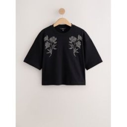 Next T-shirt à manches courtes et col rond orné de Fleuri Noir FR 54 (EU 52)