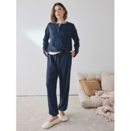 Next Pyjama Henley confortable à manches longues gaufré bleu XS Reg (FR 36)