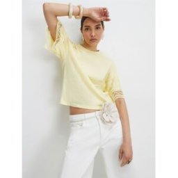 River Island River Island Short Sleeve Crochet Trim T-Shirt jaune S (FR 38-40)