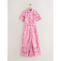 Next Robe chemise Mi-long en dentelle à Manches courtes N. Premium Rose FR 40 (EU 38)