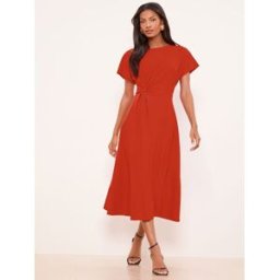 Lipsy Robe mi-longue à Manches courtes et naud latéral Lipsy orange FR 40 (EU 38)