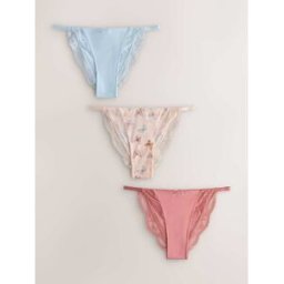 Next Lot de 3 culottes bordées de dentelle en microfibre Rose FR 42 (EU 40)