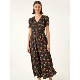 Roman Roman Floral Print Buttoned Midi Dress Noir FR 44 (EU 42)