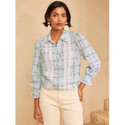 Love & Roses Love & Roses 3/4 Sleeve Lace Trim Button Through Shirt bleu FR 48 (EU 46)