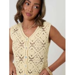 Threadbare Threadbare Crochet Button Up Vest jaune FR 40 (EU 38)