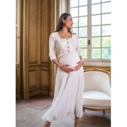 Seraphine Robe de Mariage Seraphine Occasion pour Grossesse et allaitement, avec corsage en tweed et jupe Plissée fluide. pâle FR 44 (EU 42)