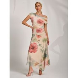 Jolie Moi Jolie Moi Asymmetrical Draped Mesh Maxi Dress jaune FR 48 (EU 46)