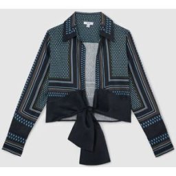 Reiss Reiss Jackson Linen Scarf-Print Tie-Front Shirt bleu FR 40 (EU 38)