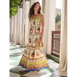 Lipsy Lipsy Placement Print Cotton Viscose Strappy Tiered Skirt Maxi Dress pâle FR 40 (EU 38)
