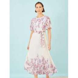 Yumi Robe mi-longue plissée Yumi Miroir Fleuri Design pâle FR 44 (EU 42)