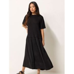PixieGirl Petite PixieGirl Petite Drop Waist T-Shirt Maxi Dress Noir FR 40 Petite (EU 38 P)