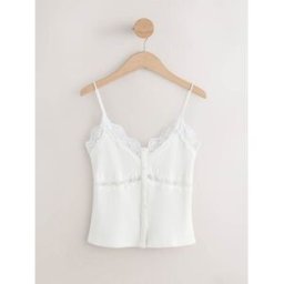 Next Gilet côtelé à col en V et bordure en dentelle pâle XL (FR 50-52)