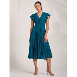 Jolie Moi Jolie Moi Ruffle Pleated Chiffon Midi Dress bleu FR 46 (EU 44)