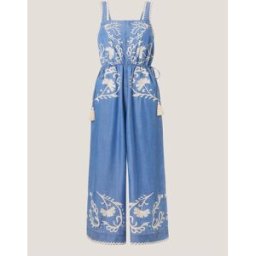 Monsoon Monsoon Stella Embroidered Denim Culotte Jumpsuit bleu L (FR 46-48)