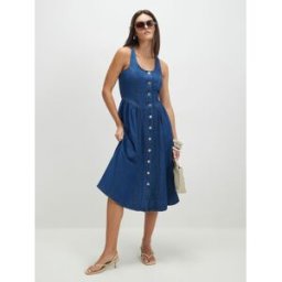 River Island River Island Sleeveless Denim Button Front Flippy Midi Dress bleu FR 44 (EU 42)