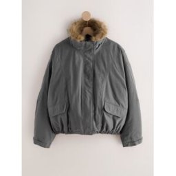 Next Blouson bomber avec col en fourrure Gris XS (FR 36)