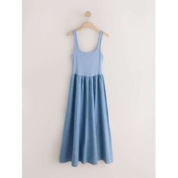 Next Robe longue sans manches en jersey et denim mélangé bleu FR 48 (EU 46)