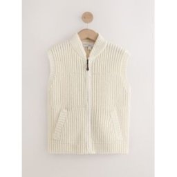 Next Knitted Zip Up Sleeveless Gilet With Pockets crème XXL Regular (FR 54-56)