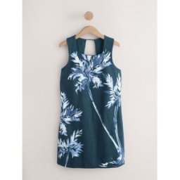 Next Robe courte trapèze à col carré en lin riche bleu FR 38 Petite (EU 36 P)