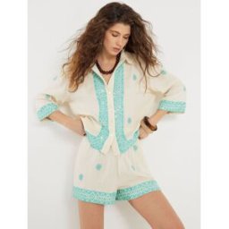 River Island River Island Cotton Short Sleeve Sequin Embellished Shirt crème M (FR 42-44)