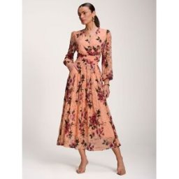 Jolie Moi Jolie Moi Long Sleeve Printed Lace Midaxi Dress orange FR 38 (EU 36)