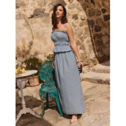 Friends Like These Friends Like These X Lucy Mecklenburgh Haut à bretelles en coton froncé bleu FR 44 (EU 42)