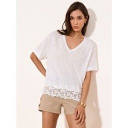 Lipsy Lipsy Jersey Lace Hem T-Shirt pâle FR 48 (EU 46)
