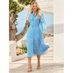 Sosandar Sosandar Geometric Print Belted Jacquard Shirt Dress bleu FR 44 (EU 42)