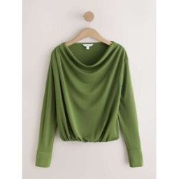 Next Long Sleeved Drape Bubblehem Top vert FR 44 (EU 42)
