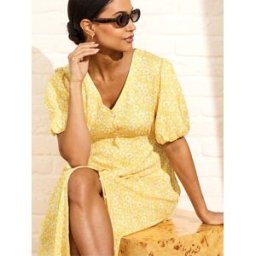 Jojo Maman Bébé JoJo Maman Bébé Puff Sleeve Button Through Tie Waist Tea Maternity Dress jaune M (FR 42-44)