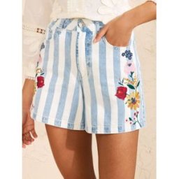 Love & Roses Love & Roses Embroidered Denim Shorts bleu FR 38 (EU 36)